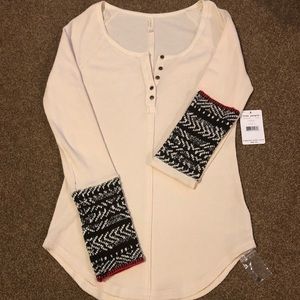 Free People waffle knit Henley with Sweater sleeve